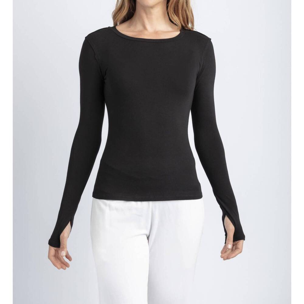 NEW MILA THE LABEL women's long sleeve crewneck top in black